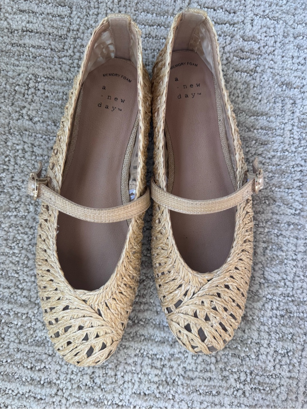 A New Day Woven Mary Jane Flats in Tan Straw size 7